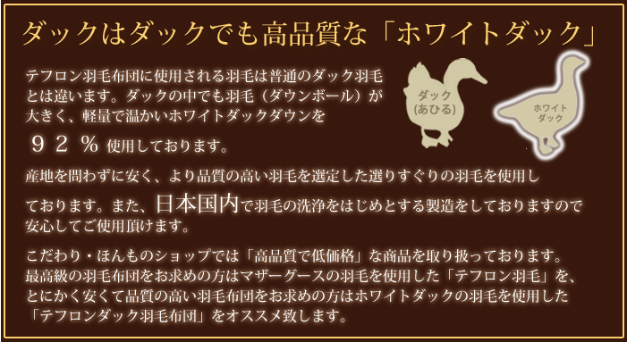高品位ホワイトダック羽毛