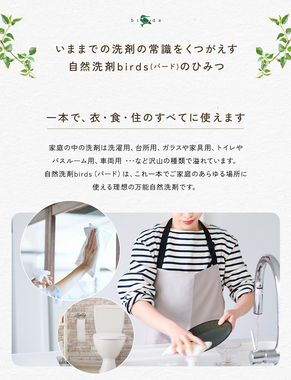 自然洗剤birds(バード)　ボトル 1000ml　詰替えパック 750ml
