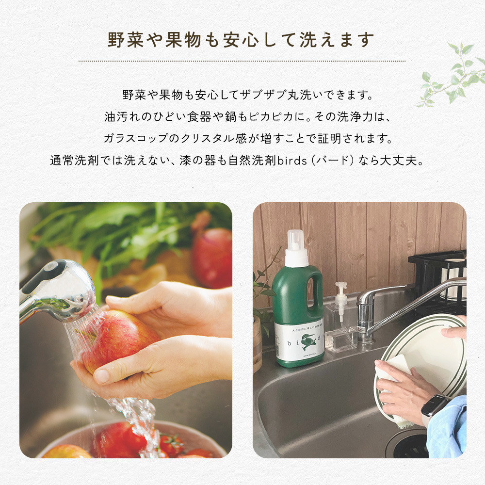 自然洗剤birds(バード)　ボトル 1000ml　詰替えパック 750ml