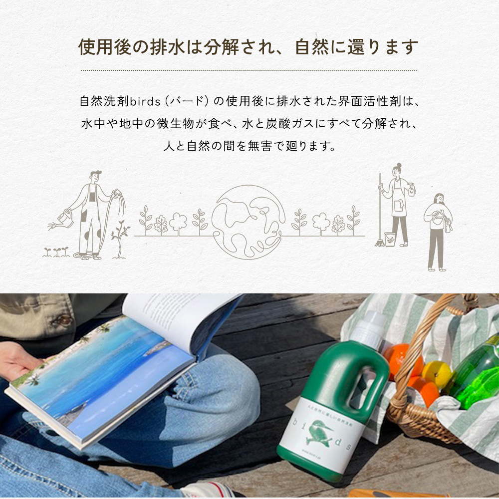 自然洗剤birds(バード)　ボトル 1000ml　詰替えパック 750ml