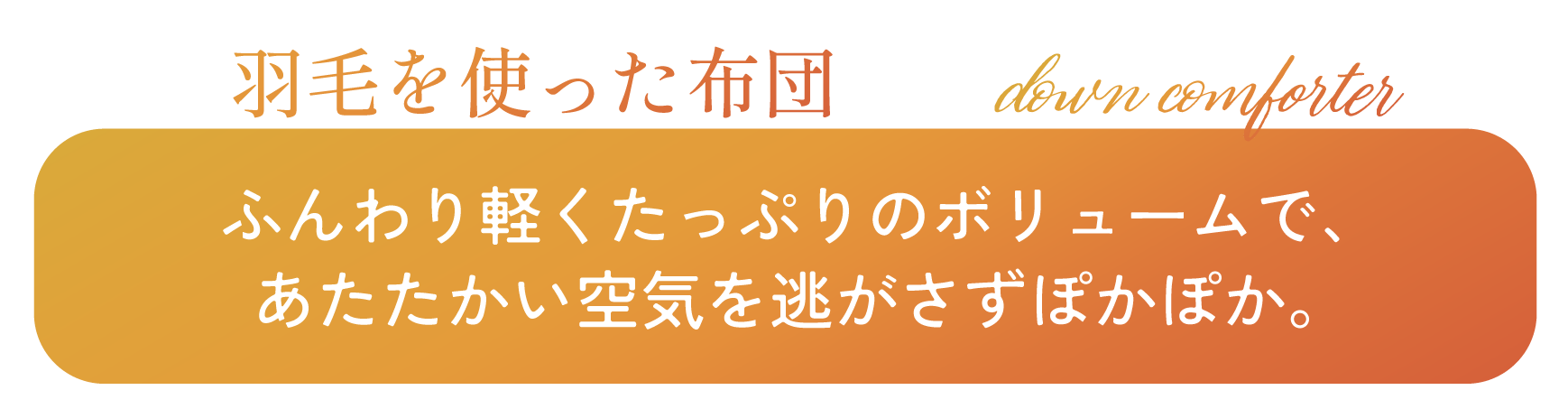 羽毛を使った布団 ふんわり軽くたっぷりのボリュームで、あたたかい空気を逃がさず「身体ぽかぽか」。